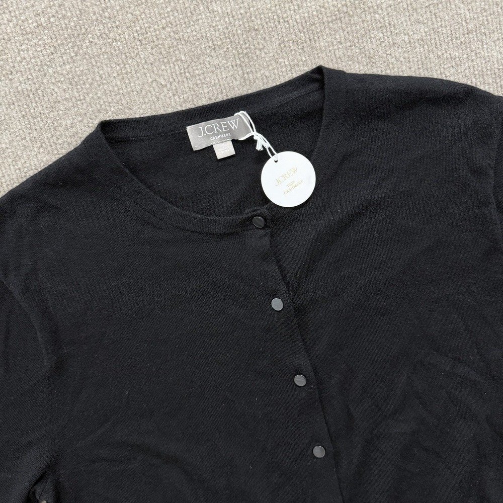 NWT J.Crew Black Cashmere Knit Button-Front Cardigan Sweater Women's Size L